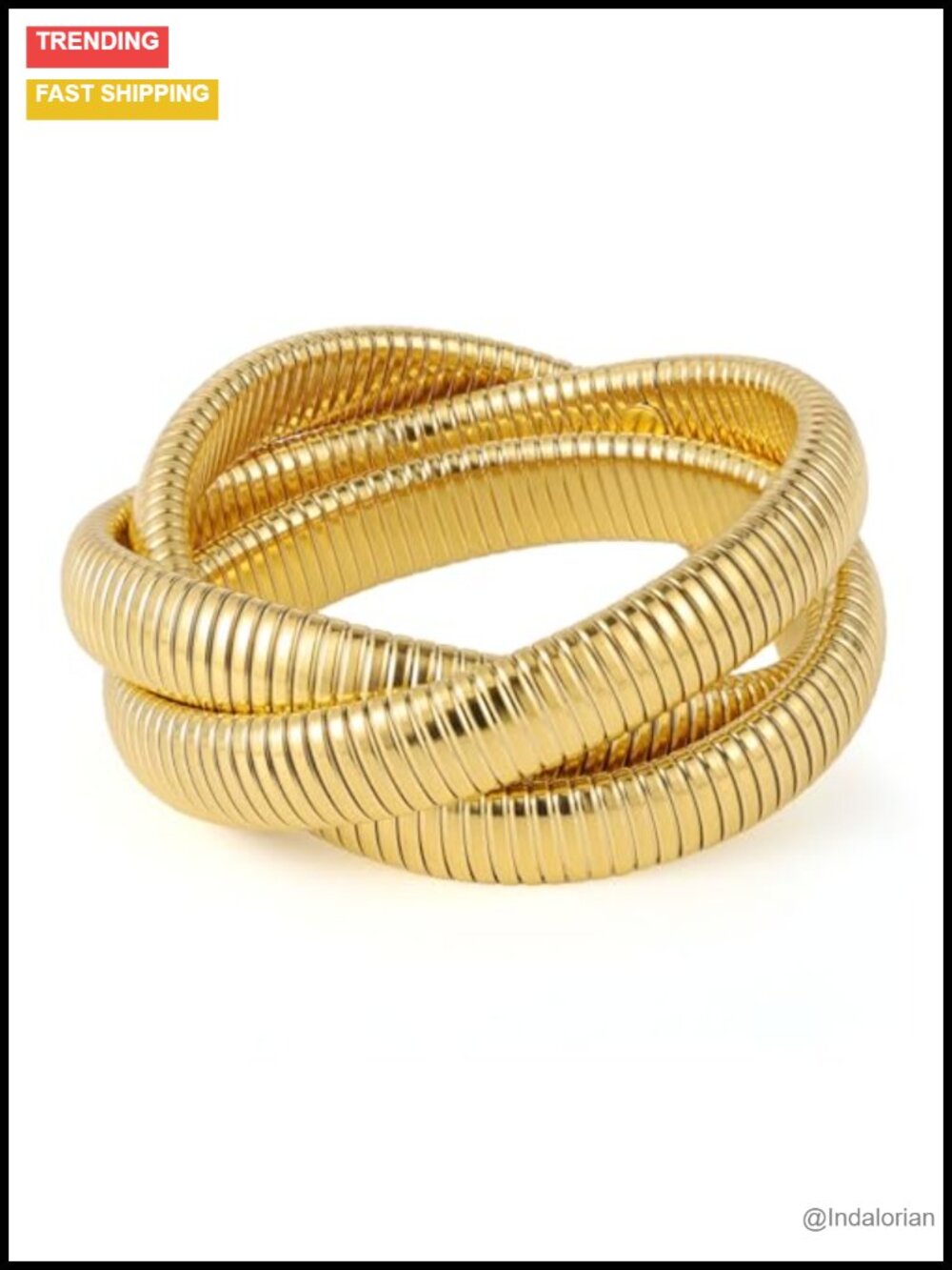 18K Gold Plated Stainless Steel Stretch Bangle Bracelet Set Stackable